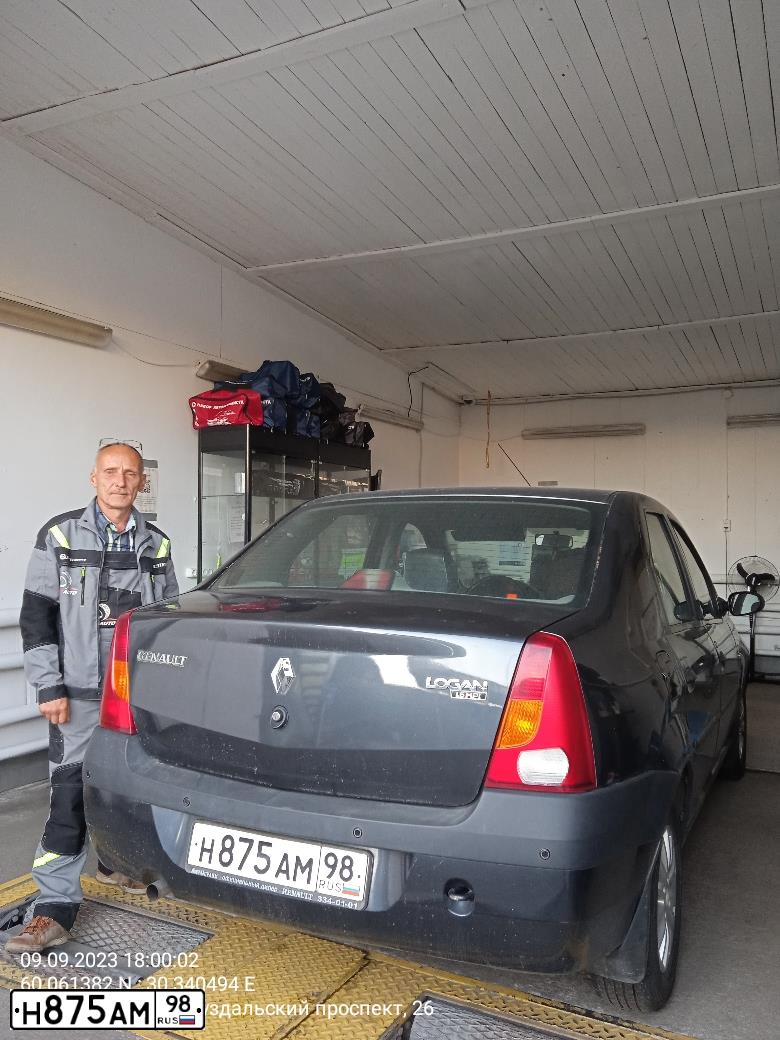 Фото автомобиля RENAULT LOGAN, 2006 — госномер Н875АМ98. Цвет: ТЕМНО-СЕРЫЙ