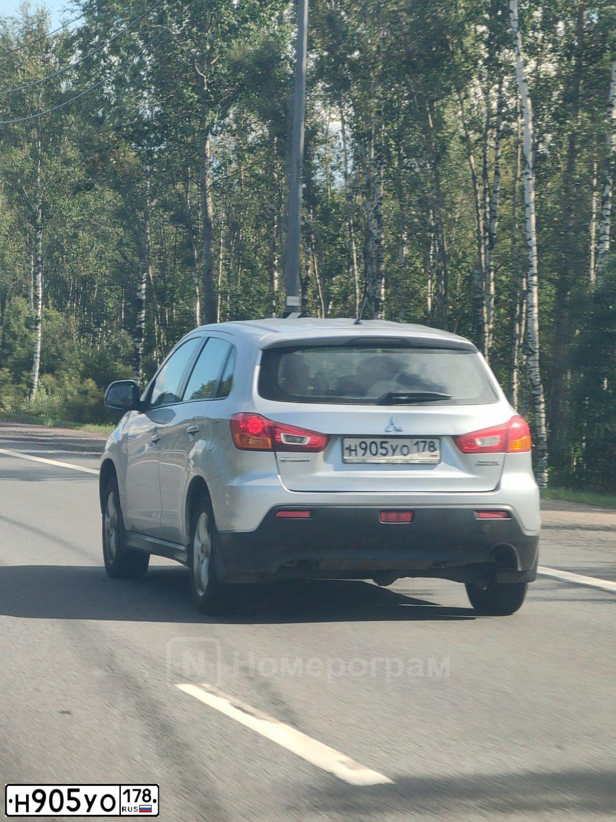 Фото автомобиля MITSUBISHI ASX, 2012 — госномер Н905УО178. Цвет: СЕРЕБРИСТЫЙ