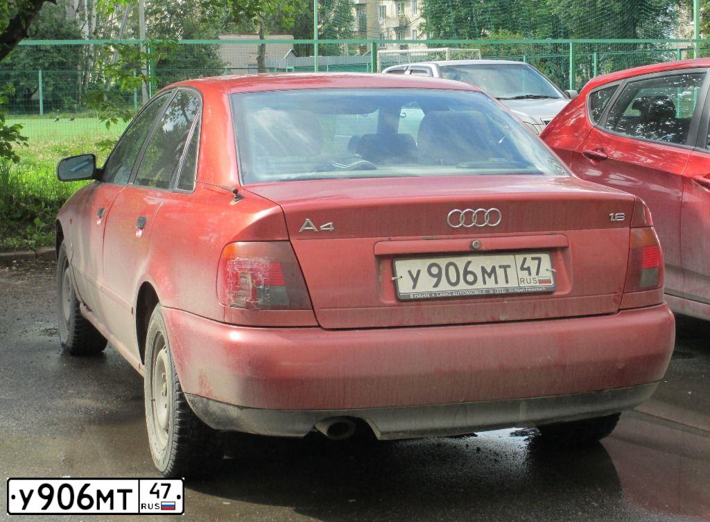 Фото автомобиля АУДИ А4, 1995 — госномер У906МТ47. Цвет: КРАСНЫЙ