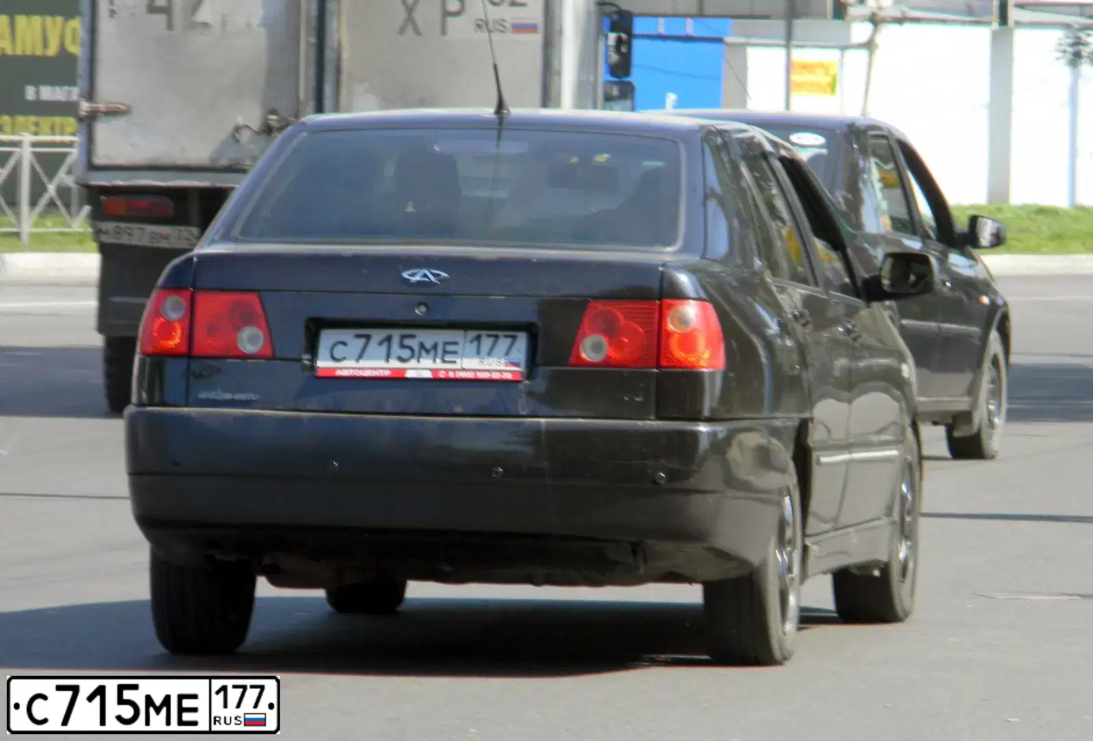 Фото автомобиля CHERY AMULET /FLAGCLOUD/, 2006 — госномер С715МЕ177. Цвет: ЧЕРНЫЙ