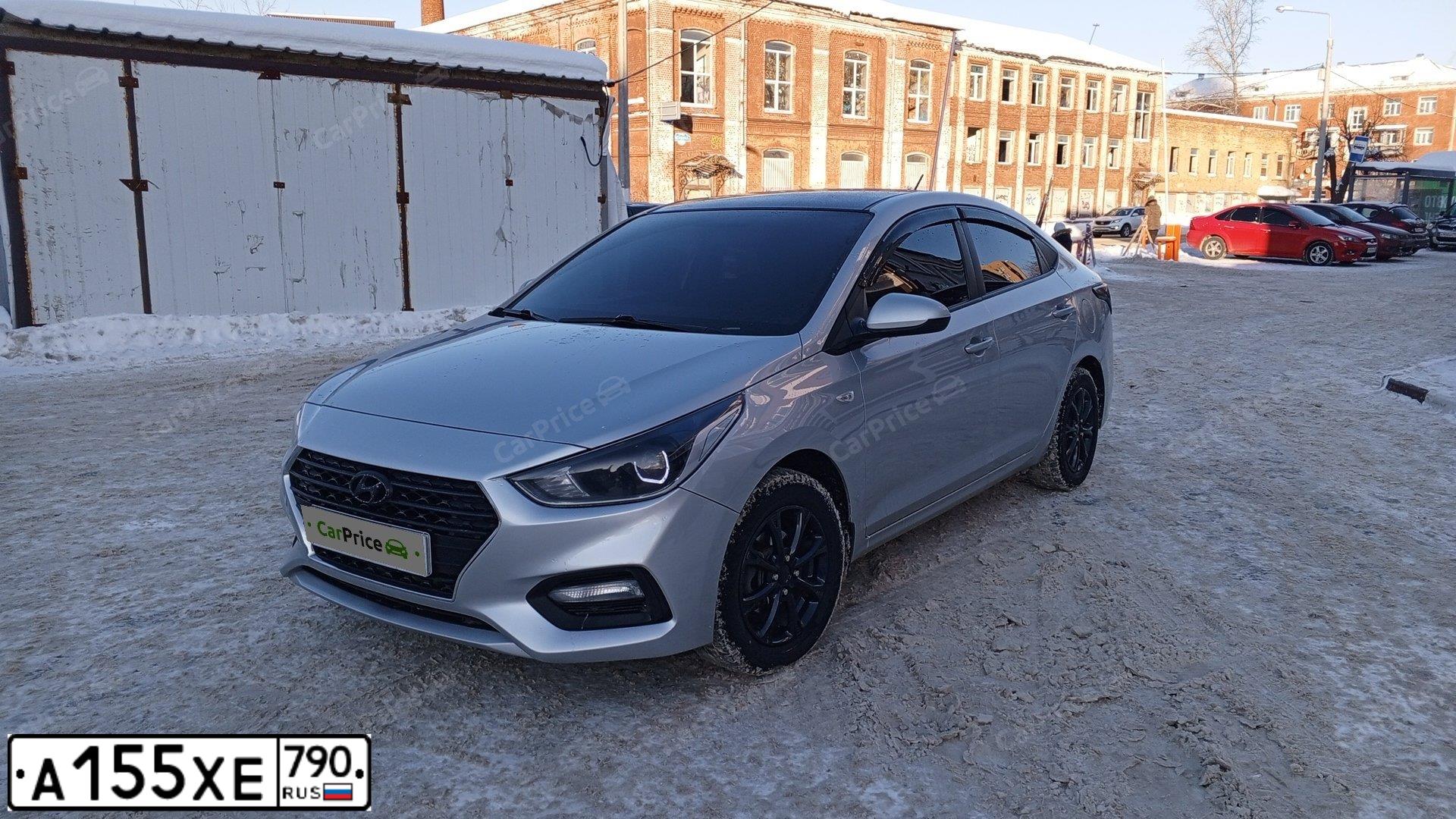 Фото автомобиля HYUNDAI SOLARIS, 2019 — госномер А155ХЕ790. Цвет: Серебристый
