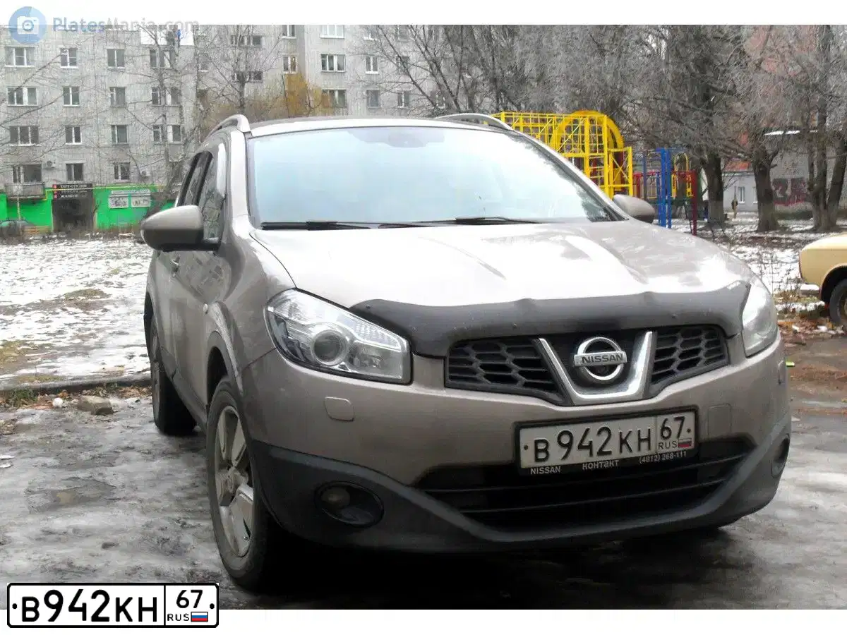 Фото автомобиля NISSAN QASHQAI, 2008 — госномер В942КН67. Цвет: СВЕТЛО-КОРИЧНЕВЫЙ