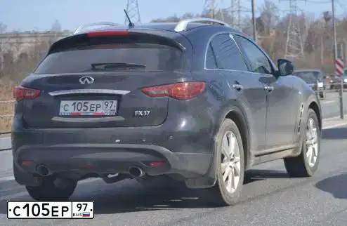 Фото автомобиля INFINITI QX70 /FX/, 2012 — госномер С105ЕР97. Цвет: КРАСНЫЙ ТЕМНЫЙ