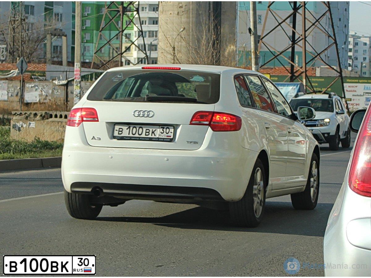 Фото автомобиля AUDI A3, 2012 — госномер В100ВК30. Цвет: Белый