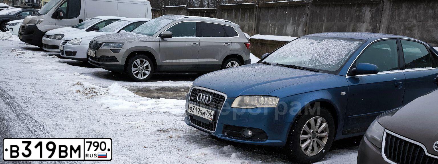 Фото автомобиля AUDI A4, 2007 — госномер В319ВМ790. Цвет: синий