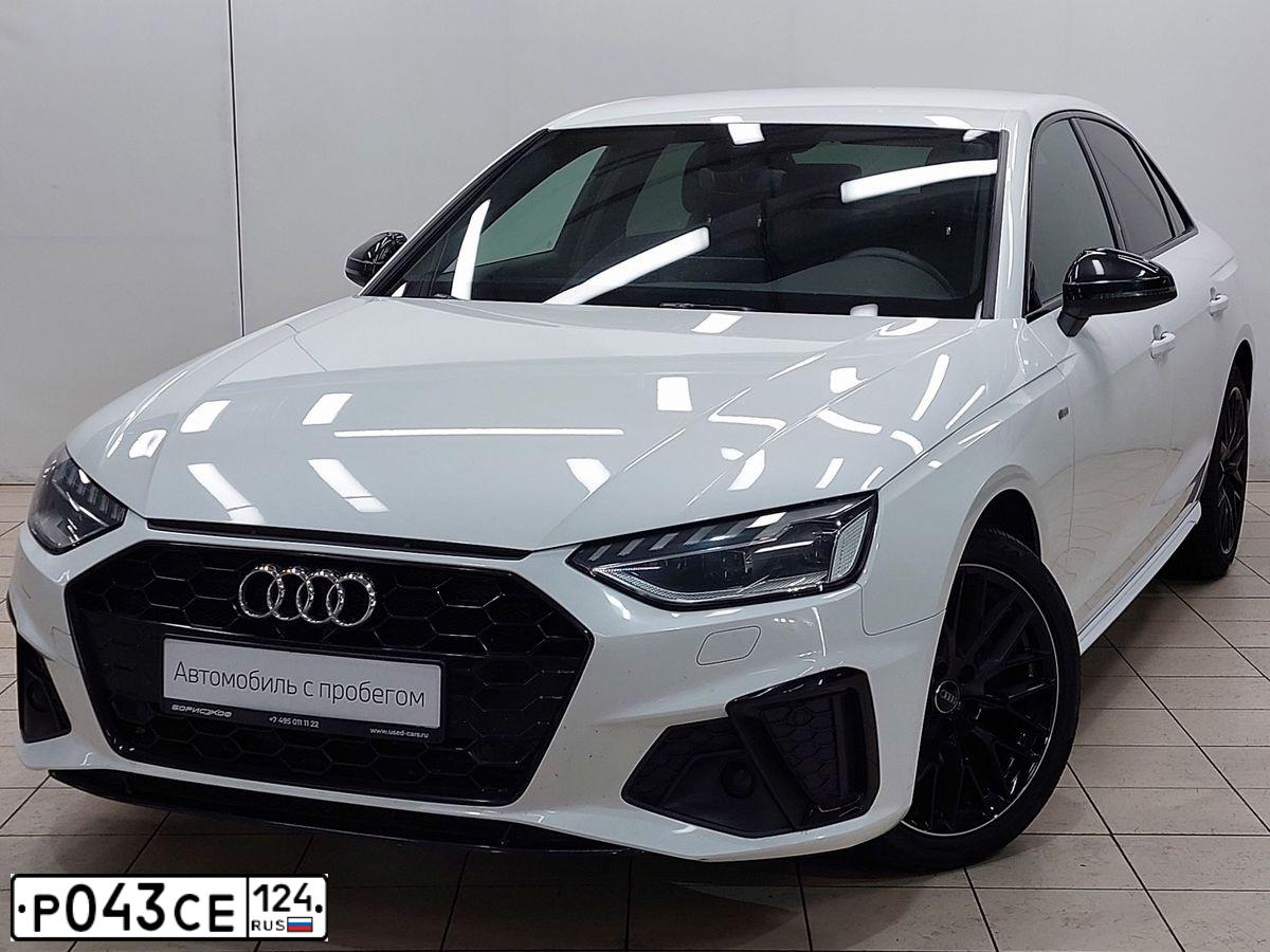 Фото автомобиля AUDI A4, 2020 — госномер Р043СЕ124. Цвет: БЕЛЫЙ