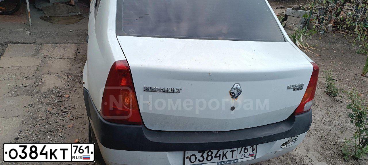 Фото автомобиля RENAULT LOGAN, 2005 — госномер О384КТ761. Цвет: БЕЛЫЙ