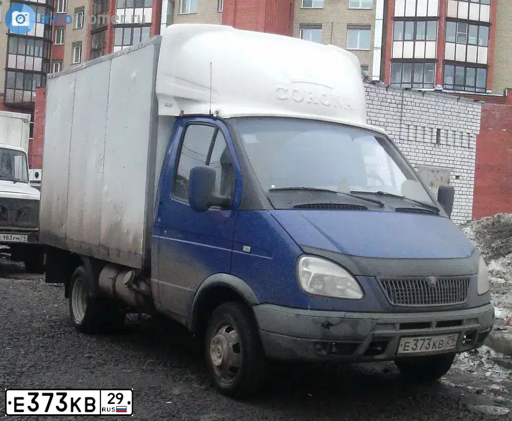 Фото автомобиля GAZ 3302 EL, 2010 — госномер Е373КВ29. Цвет: Белый