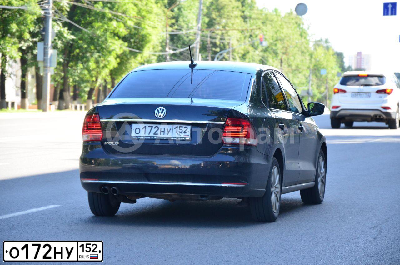 Фото автомобиля VOLKSWAGEN POLO, 2017 — госномер О172НУ152. Цвет: ЧЕРНЫЙ
