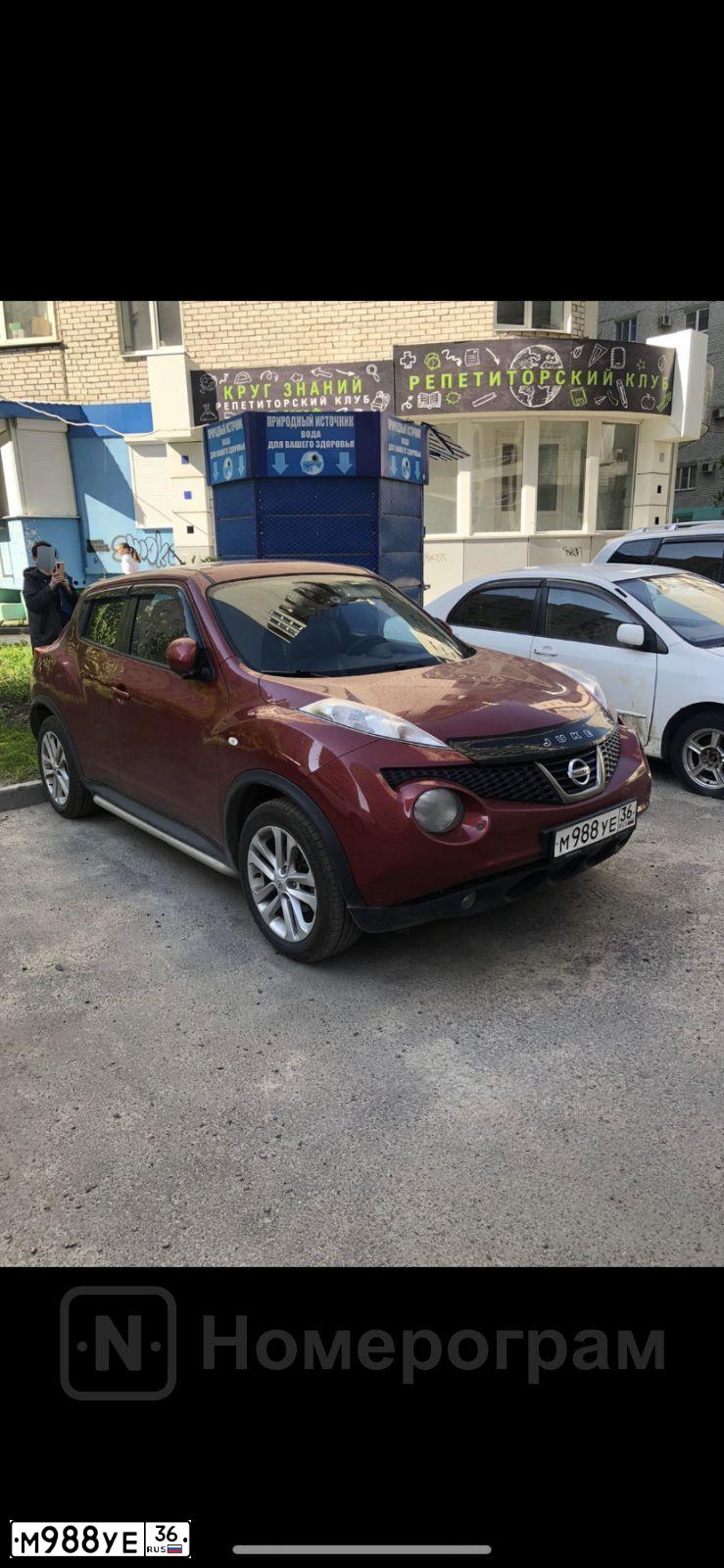 Фото автомобиля NISSAN JUKE, 2012 — госномер М988УЕ36. Цвет: КРАСНЫЙ