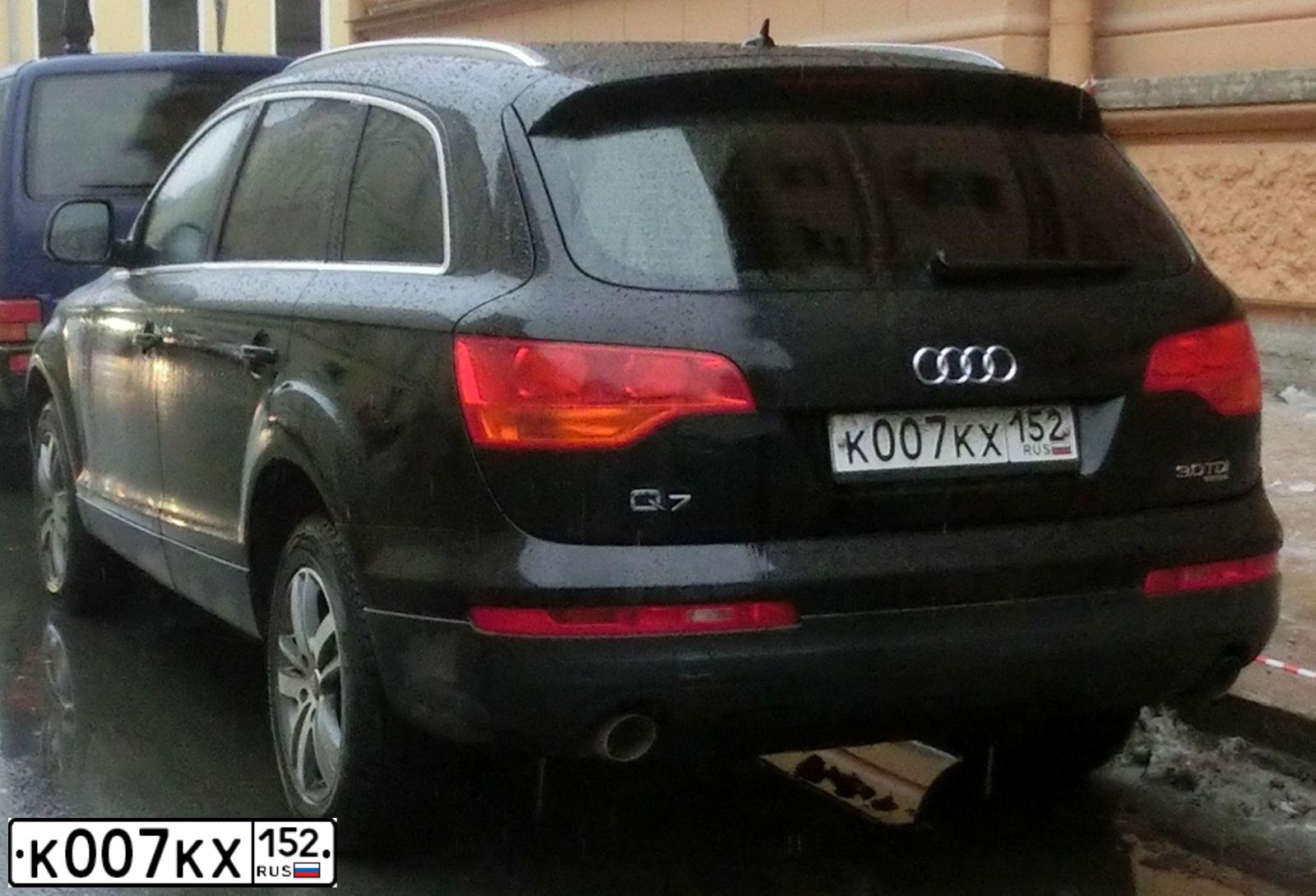 Фото автомобиля AUDI Q7, 2008 — госномер К007КХ152. Цвет: ЧЕРНЫЙ