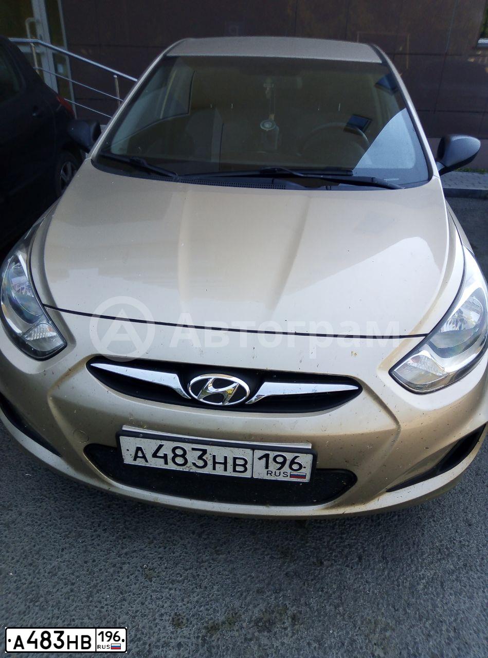 Фото автомобиля HYUNDAI SOLARIS, 2014 — госномер А483НВ196. Цвет: СЕРО-БЕЖЕВЫЙ