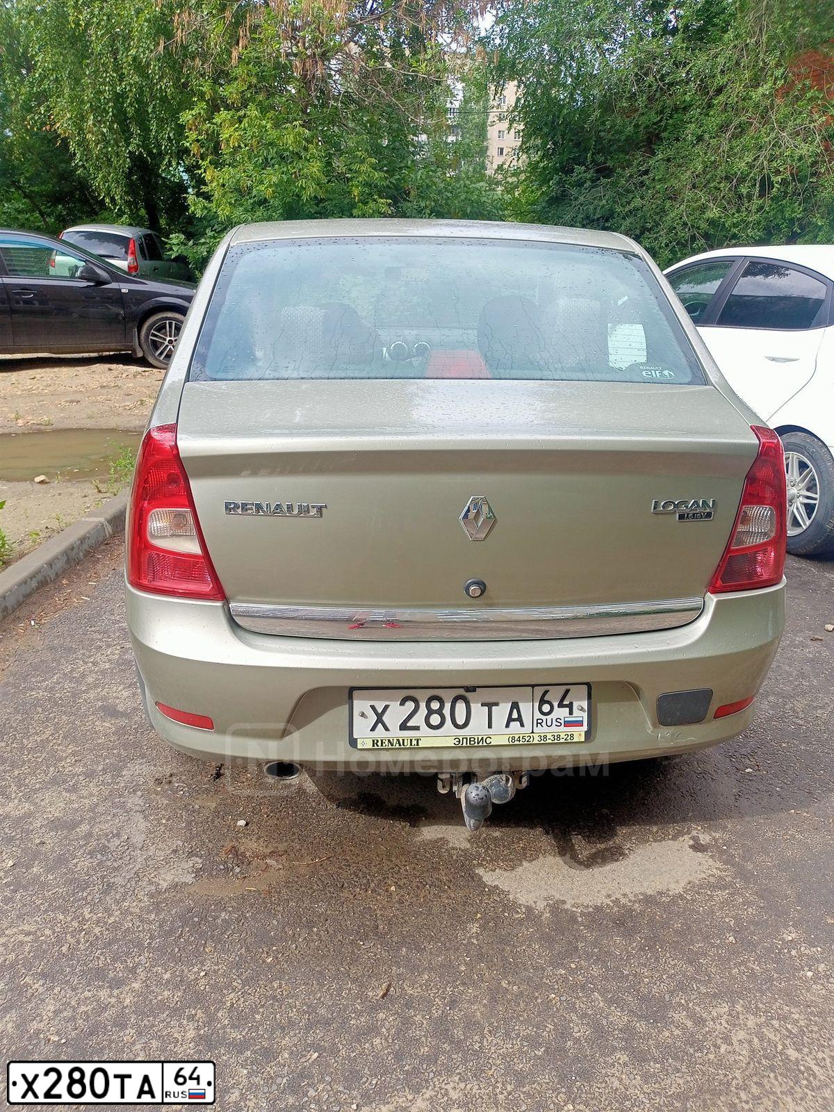 Фото автомобиля RENAULT LOGAN, 2012 — госномер Х280ТА64. Цвет: БЕЖЕВЫЙ