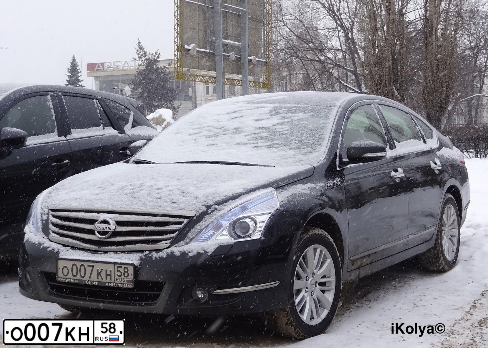 Фото автомобиля NISSAN TEANA, 2012 — госномер О007КН58. Цвет: ЧЕРНЫЙ