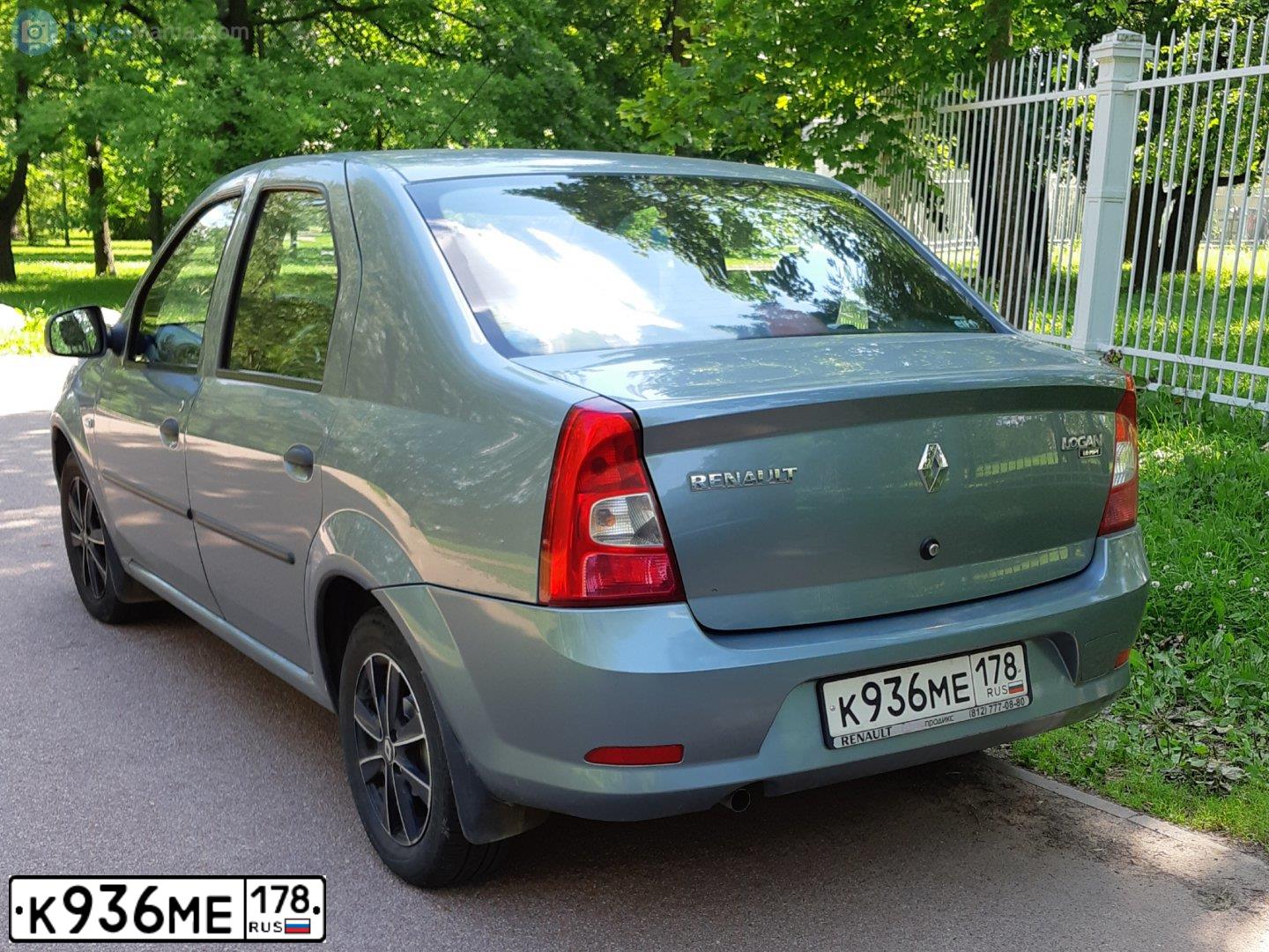 Фото автомобиля RENAULT LOGAN, 2011 — госномер К936МЕ178. Цвет: СИНИЙ