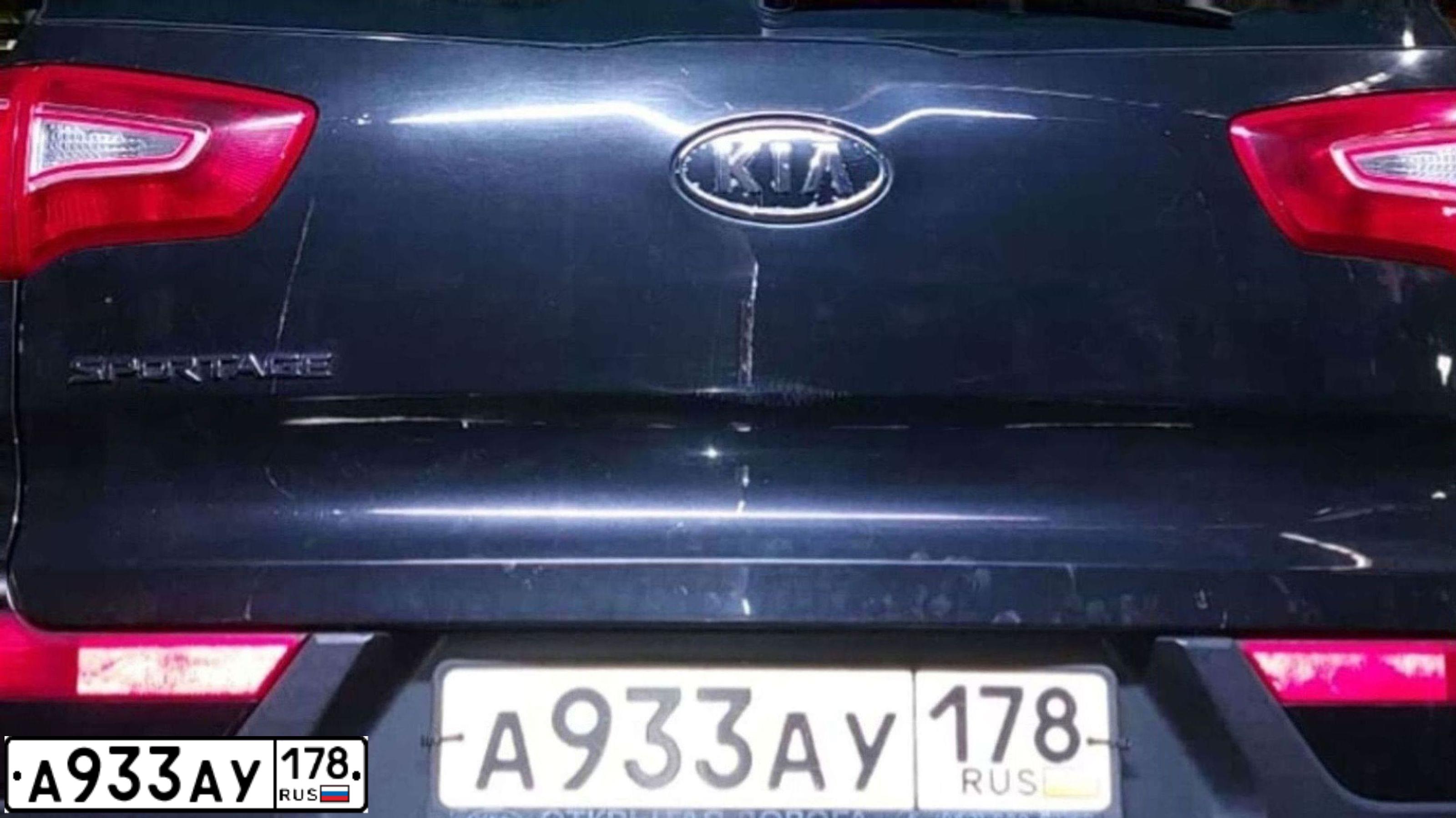 Фото автомобиля KIA SPORTAGE, 2010 — госномер А933АУ178. Цвет: ЧЕРНЫЙ