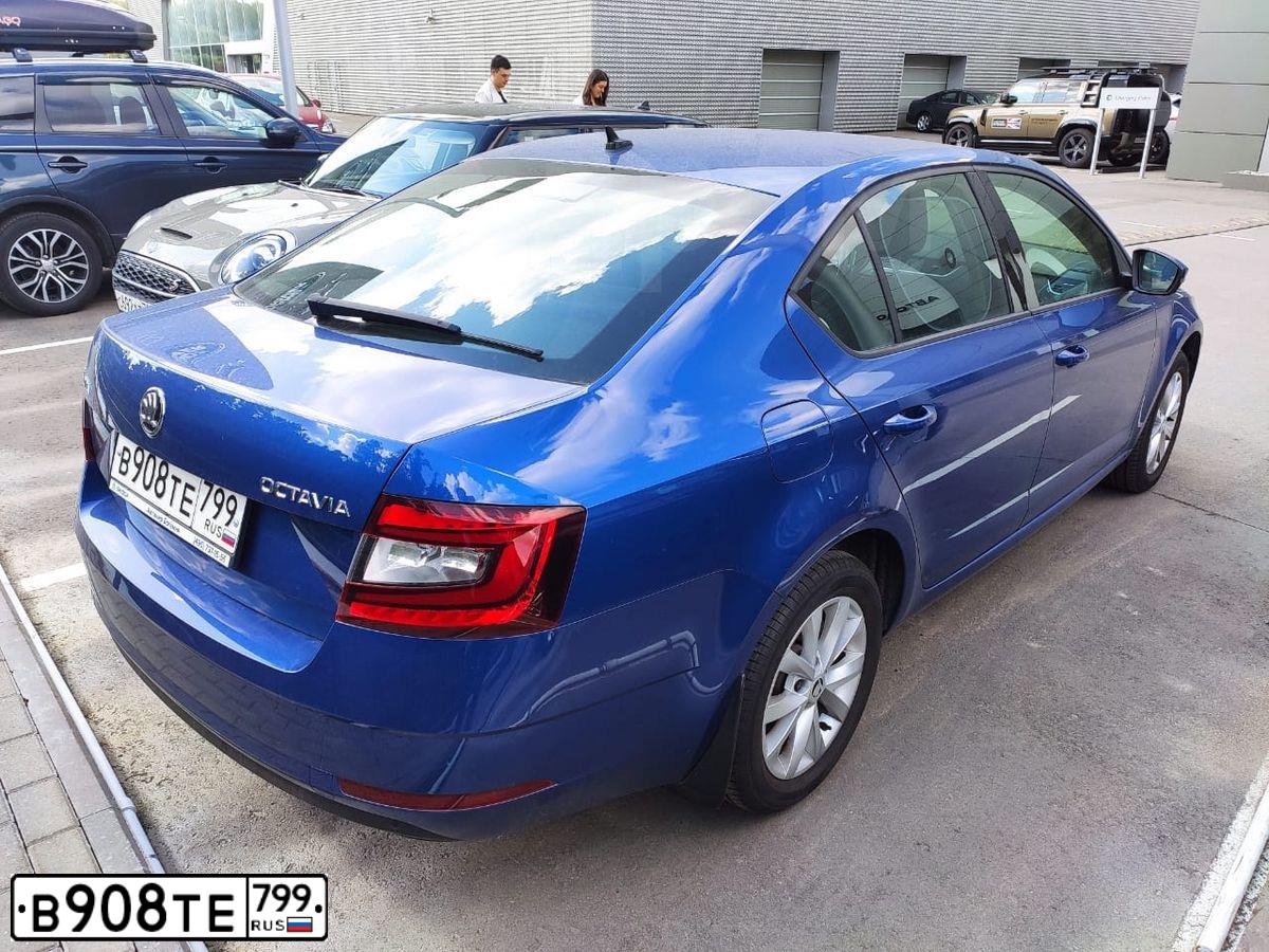 Фото автомобиля SKODA OCTAVIA, 2019 — госномер В908ТЕ799. Цвет: ЯРКО-СИНИЙ
