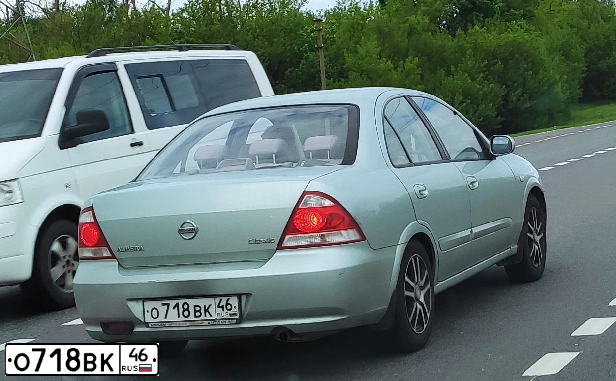Фото автомобиля NISSAN ALMERA, 2007 — госномер О718ВК46. Цвет: СЕРЕБРИСТЫЙ