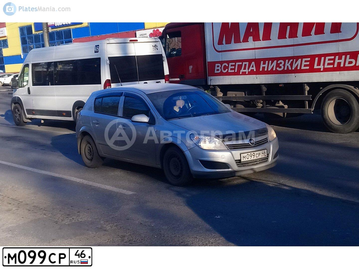 Фото автомобиля OPEL ASTRA, 2007 — госномер М099СР46. Цвет: Серебристый