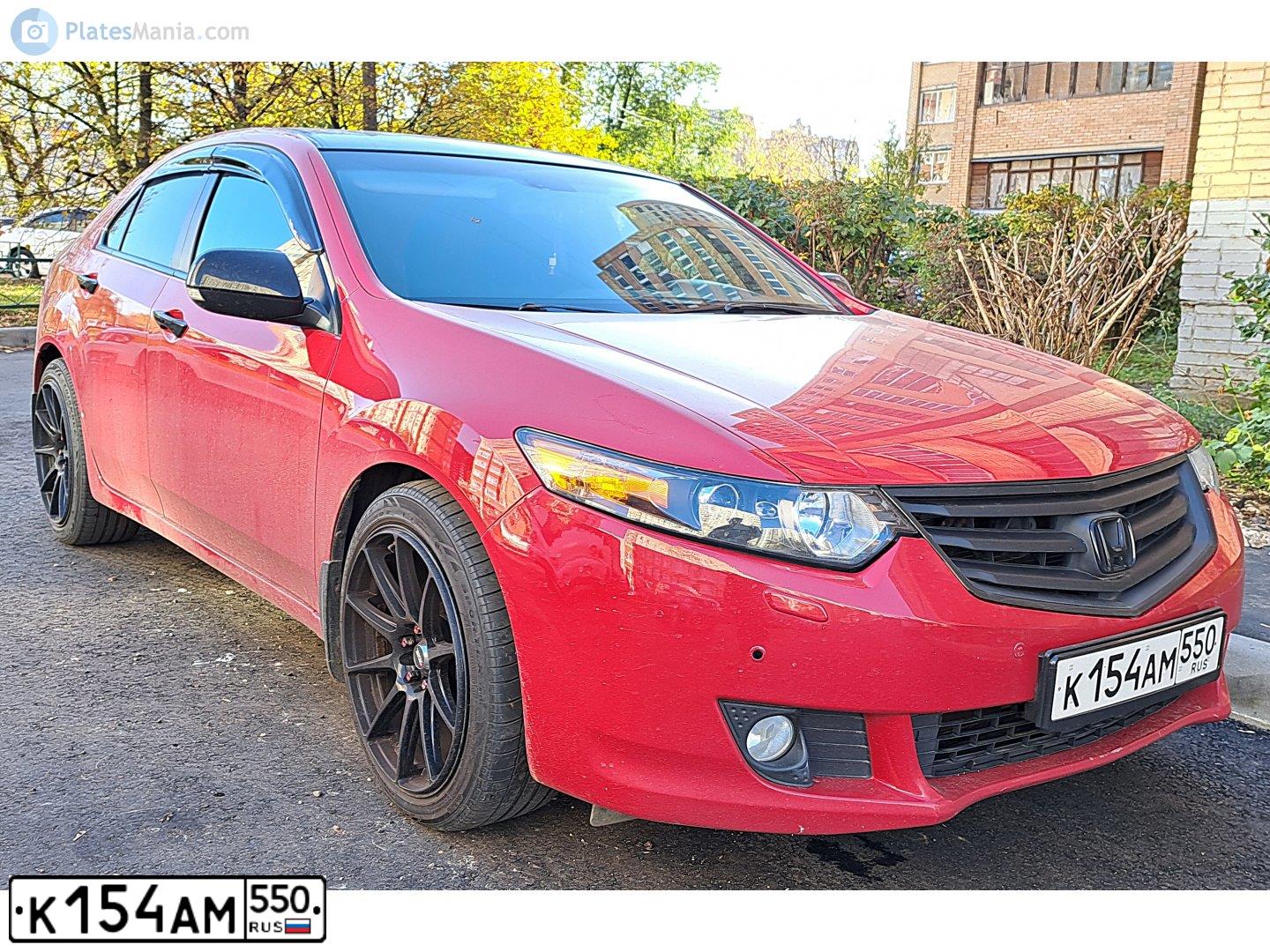 Фото автомобиля HONDA ACCORD, 2008 — госномер К154АМ550. Цвет: Красный