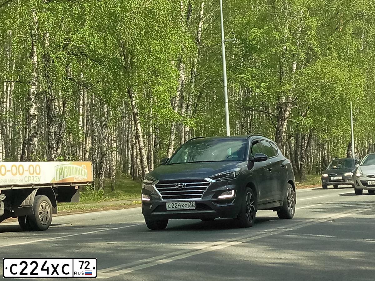 Фото автомобиля HYUNDAI TUCSON, 2019 — госномер С224ХС72. Цвет: Серый