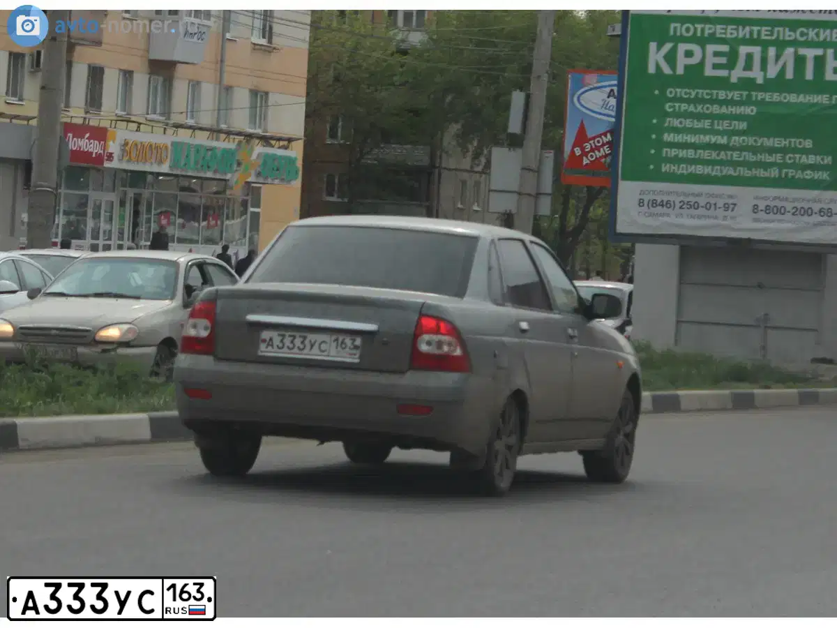 Фото автомобиля LADA 2170 PRIORA, 2011 — госномер А333УС163. Цвет: средний серо-зеленый металлик