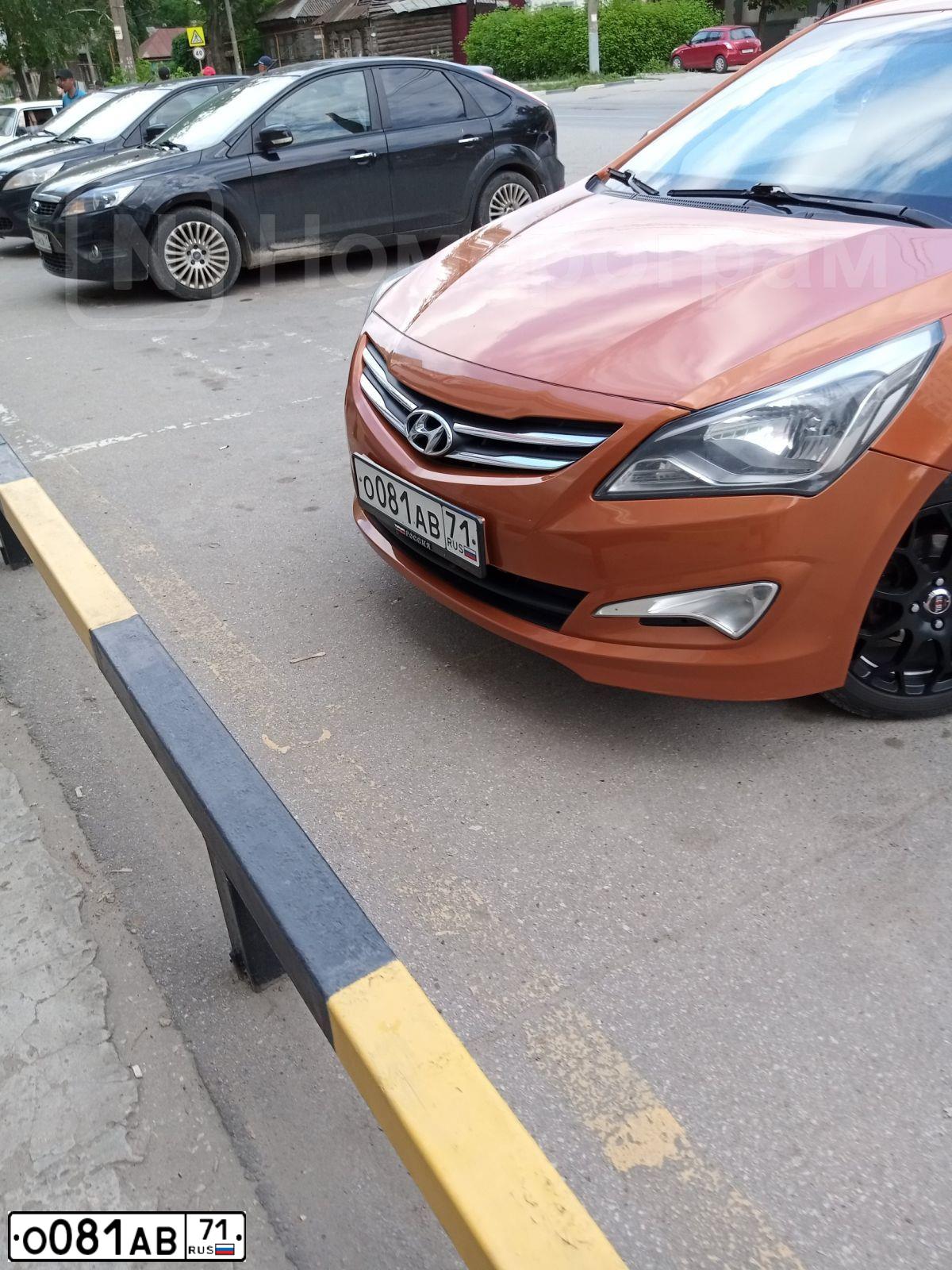 Фото автомобиля HYUNDAI SOLARIS, 2015 — госномер О081АВ71. Цвет: Оранжевый