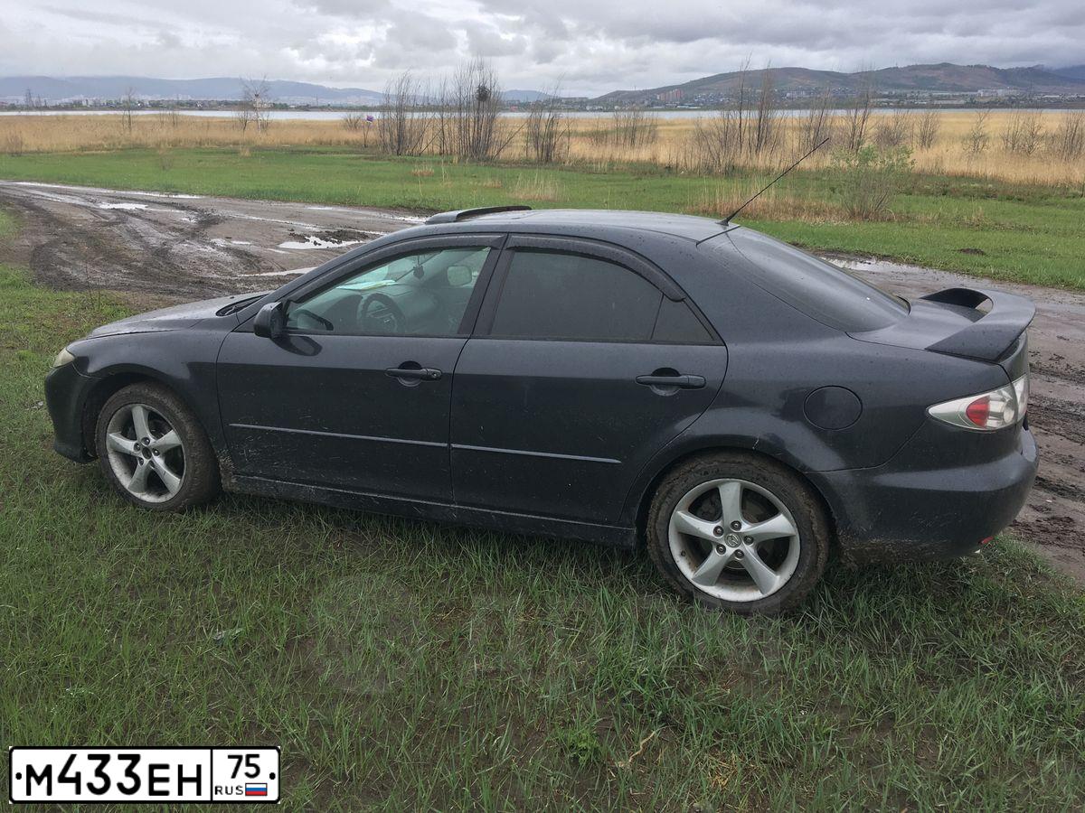 Фото автомобиля MAZDA 6, 2004 — госномер М433ЕН75. Цвет: ЧЕРНЫЙ
