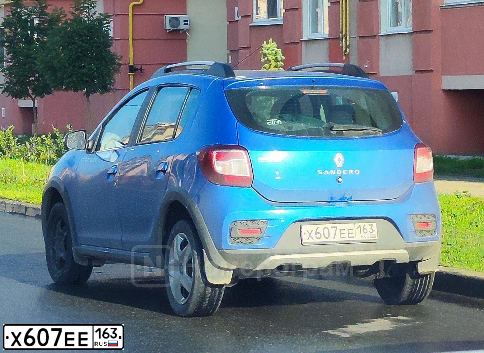 Фото автомобиля RENAULT SANDERO, 2016 — госномер Х607ЕЕ163. Цвет: СВЕТЛО-СИНИЙ