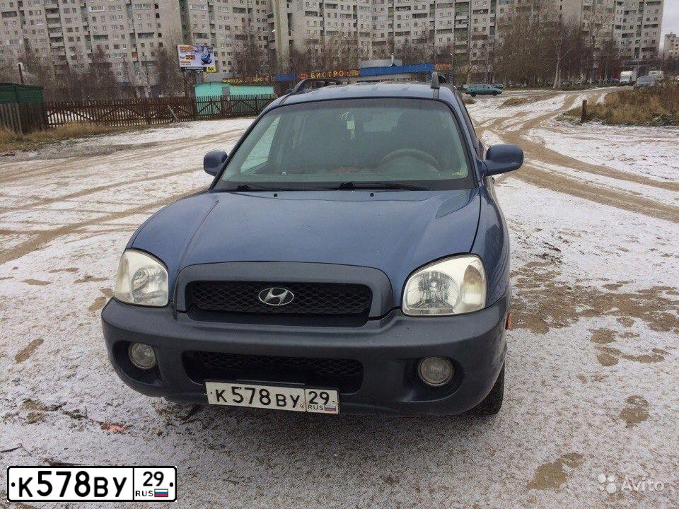 Фото автомобиля HYUNDAI SANTA FE, 2002 — госномер О436НК29. Цвет: синий