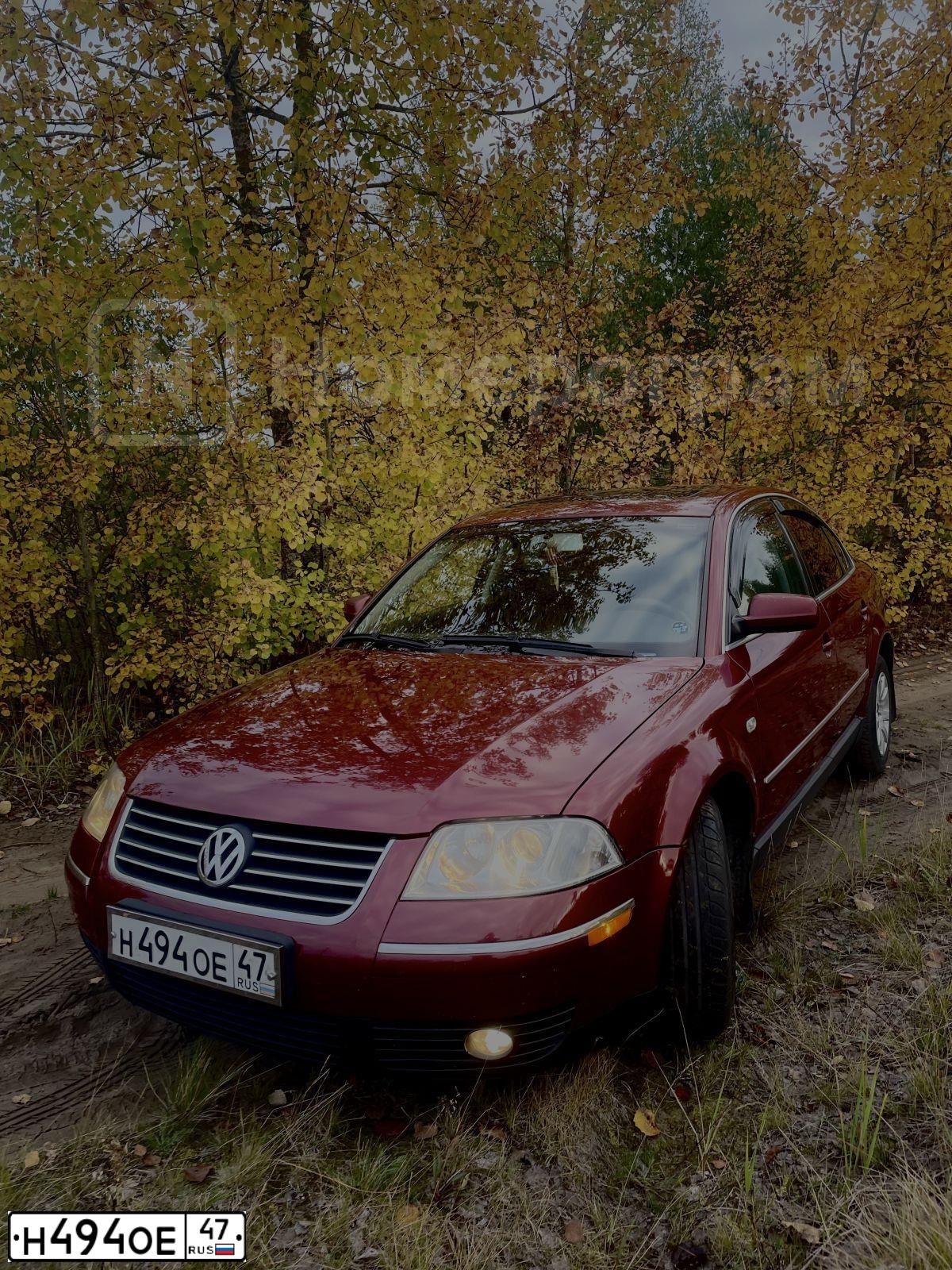 Фото автомобиля VOLKSWAGEN PASSAT, 2002 — госномер Н494ОЕ47. Цвет: Красный