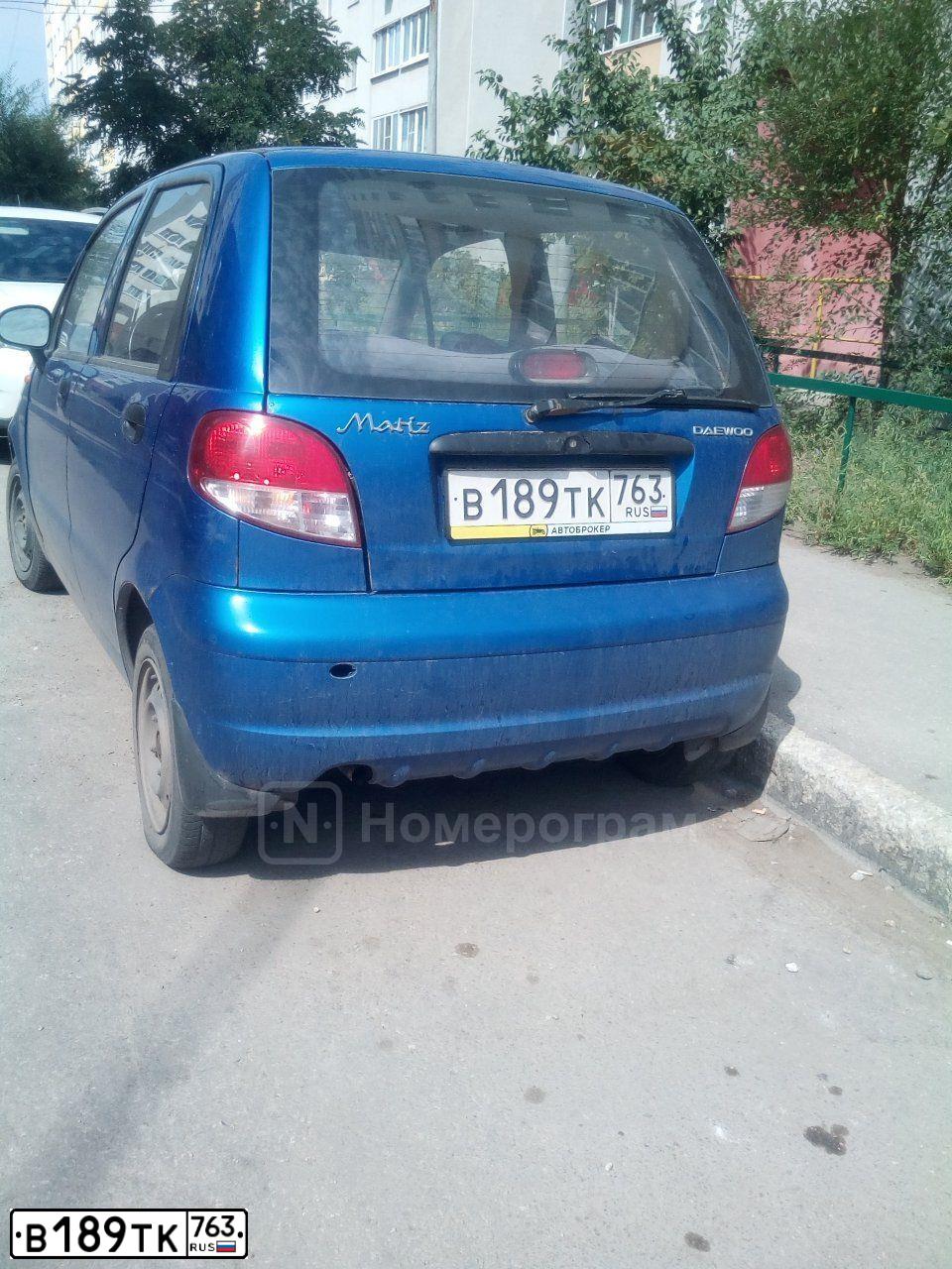 Фото автомобиля DAEWOO MATIZ, 2012 — госномер В189ТК763. Цвет: СИНЕ-ГЛАЗУРИСТЫЙ