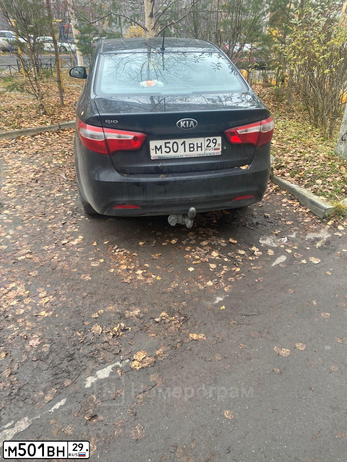Фото автомобиля KIA RIO, 2014 — госномер М501ВН29. Цвет: ЧЕРНЫЙ