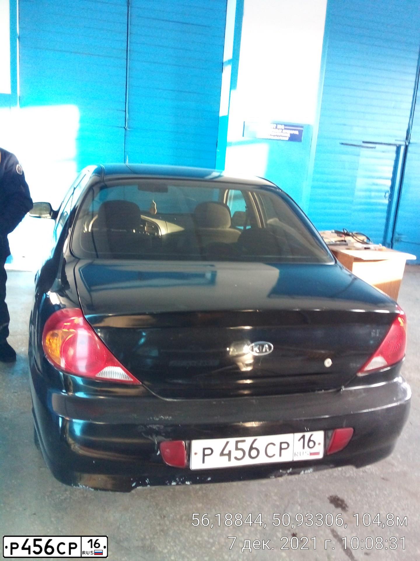 Фото автомобиля KIA SPECTRA, 2007 — госномер А108СТ116. Цвет: ЧЕРНЫЙ ГРАФИТ