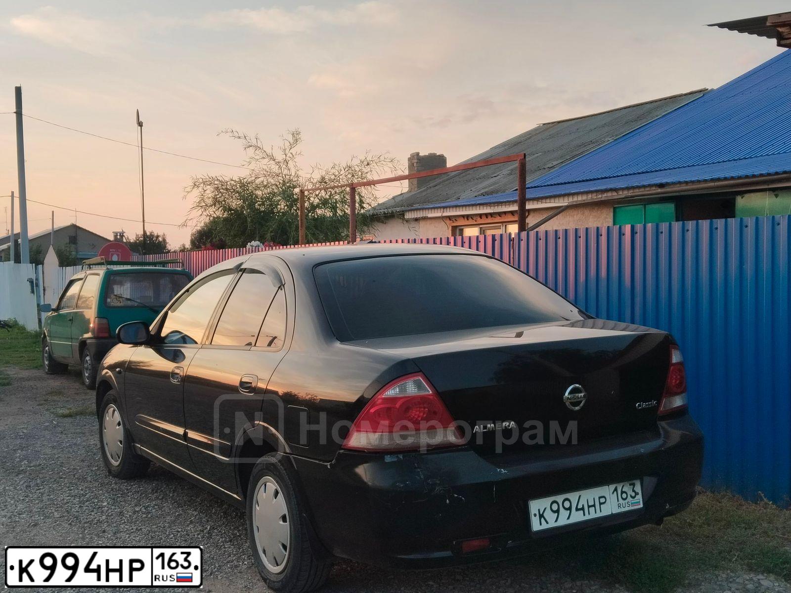 Фото автомобиля NISSAN ALMERA, 2007 — госномер К994НР163. Цвет: ЧЕРНЫЙ