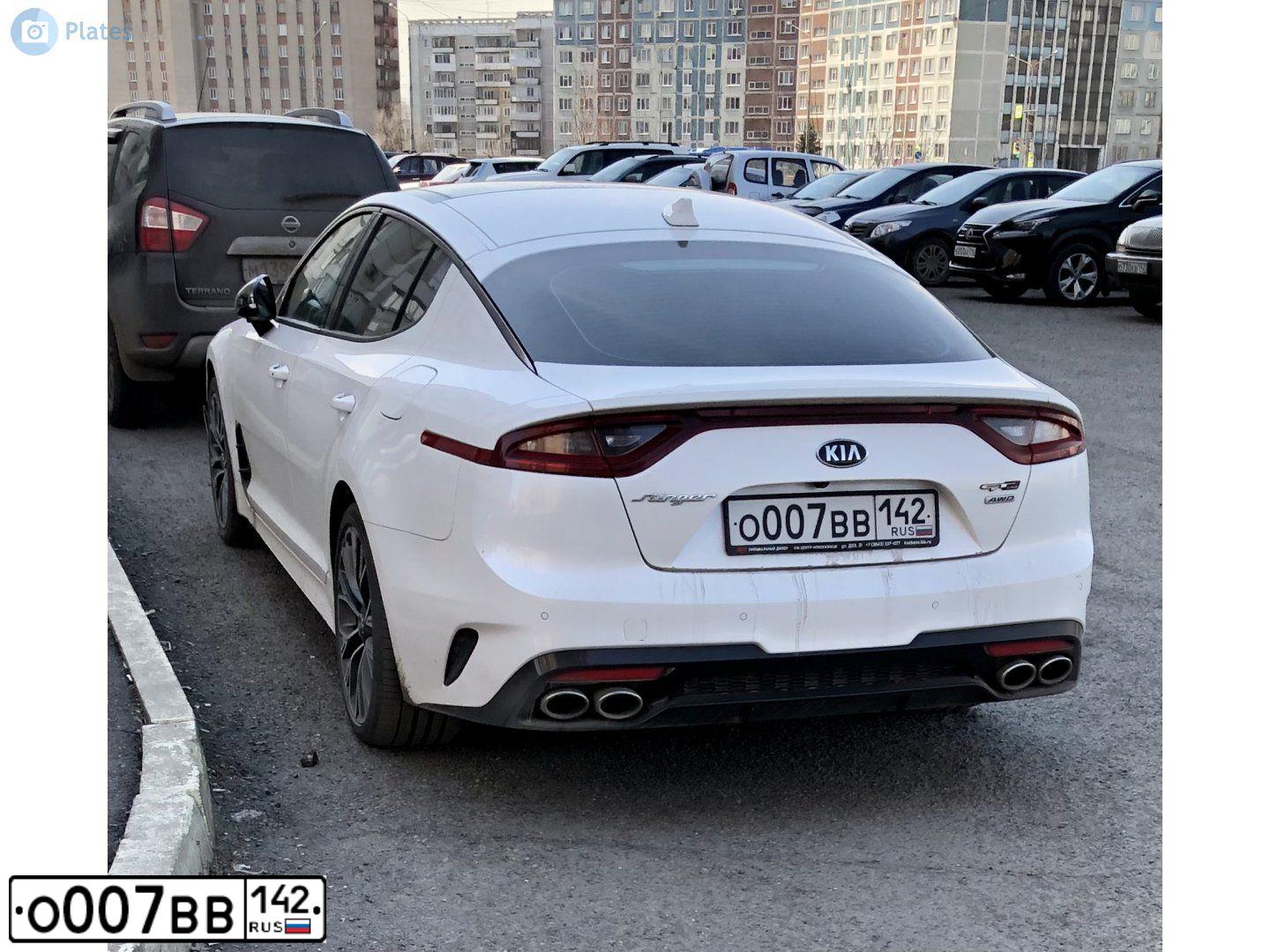 Фото автомобиля KIA STINGER, 2018 — госномер О007ВВ142. Цвет: Белый