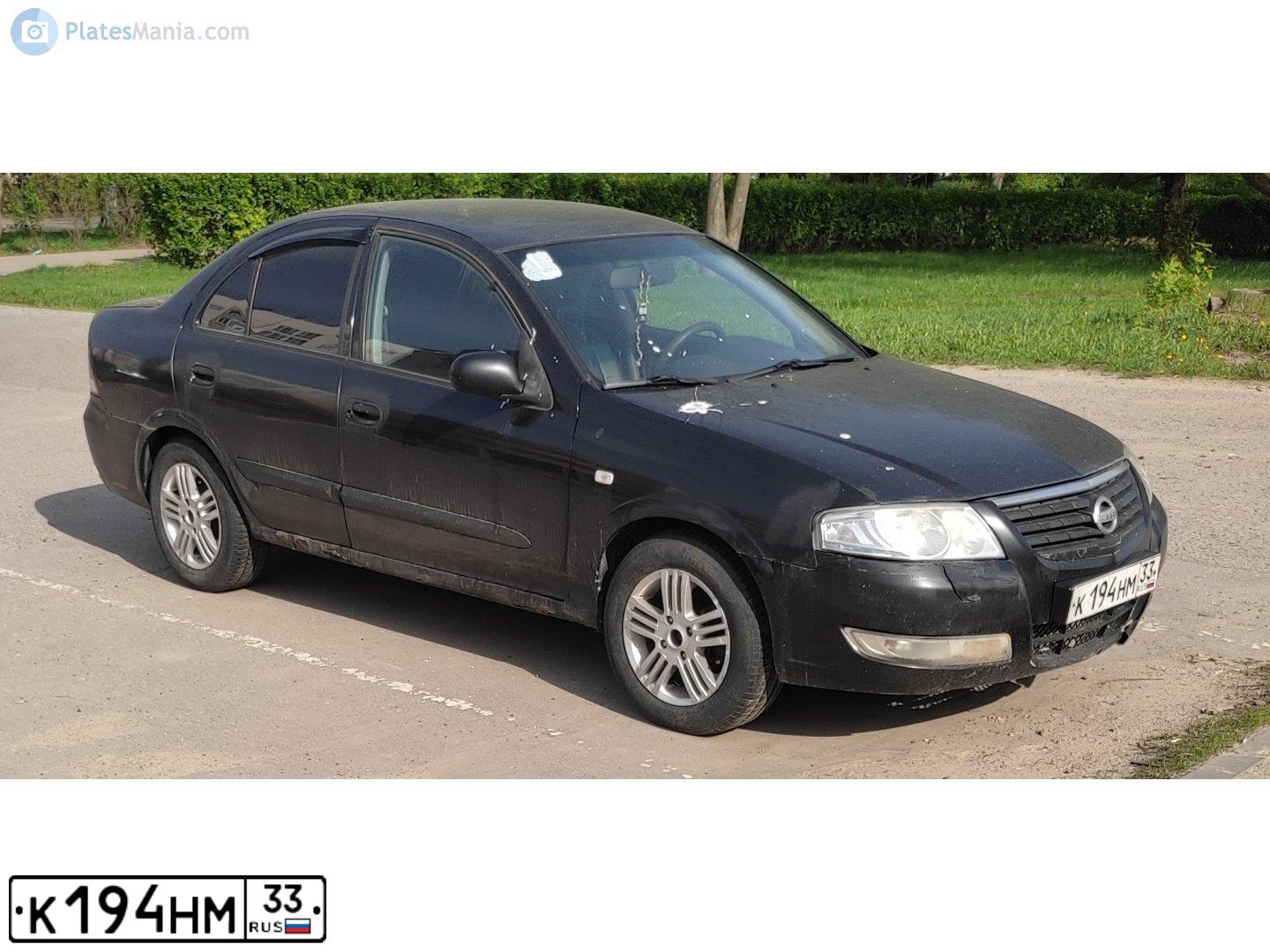 Фото автомобиля NISSAN ALMERA, 2006 — госномер К194НМ33. Цвет: ЧЕРНЫЙ
