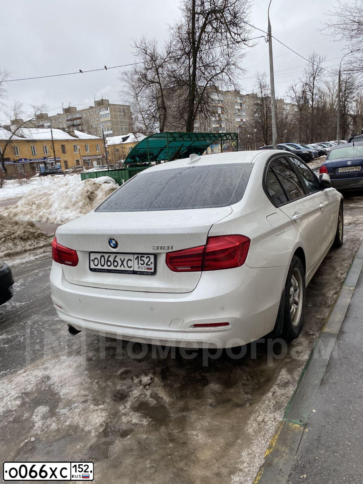 Фото автомобиля BMW SERIE 3, 2017 — госномер О066ХС152. Цвет: БЕЛЫЙ
