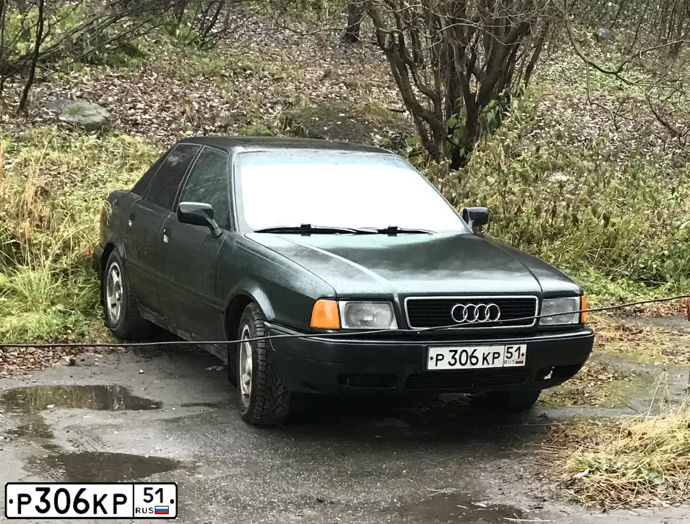 Фото автомобиля AUDI 80, 1992 — госномер Р306КР51. Цвет: ЗЕЛЕНЫЙ