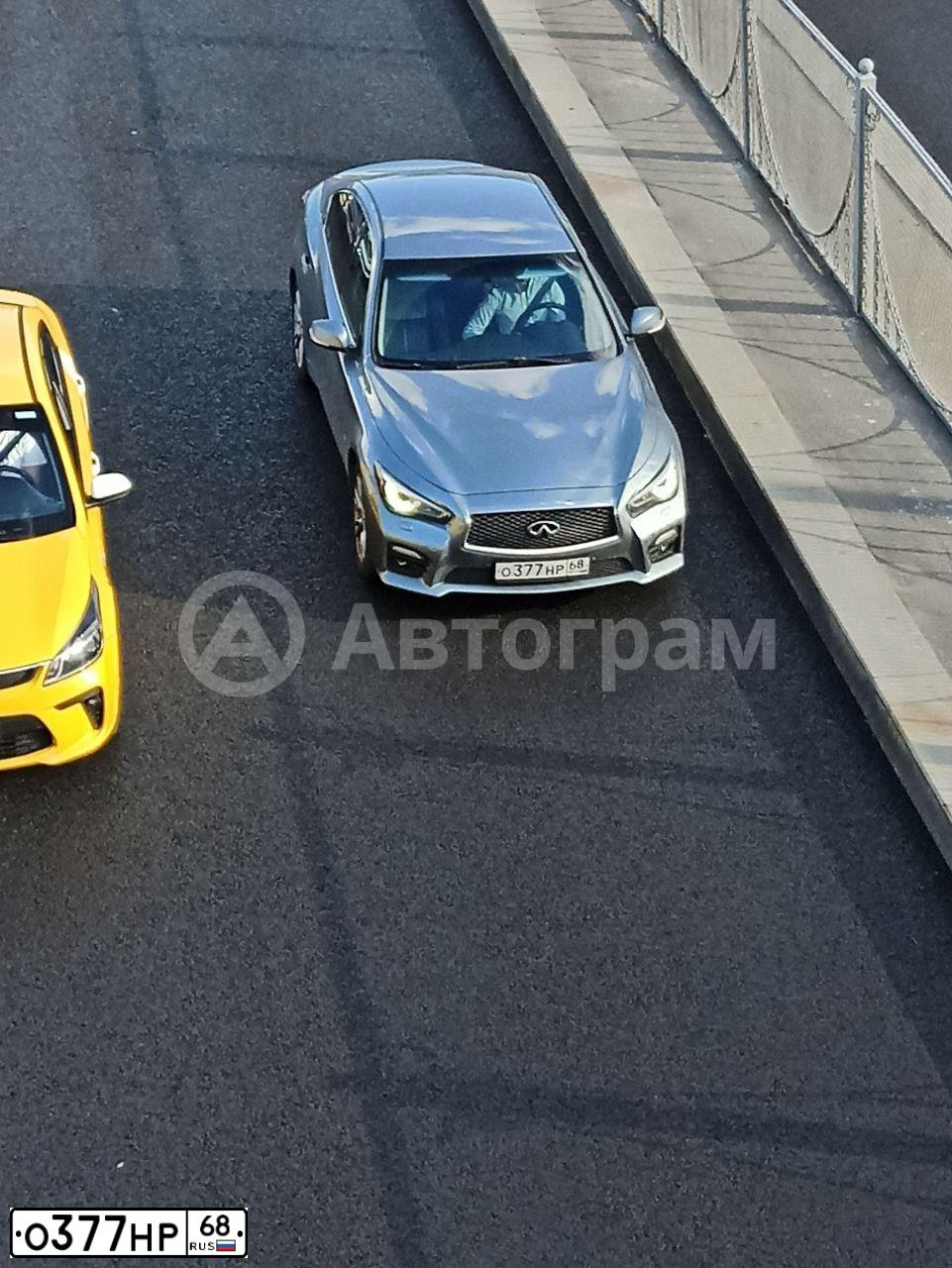Фото автомобиля INFINITI Q50, 2014 — госномер О377НР68. Цвет: Серый