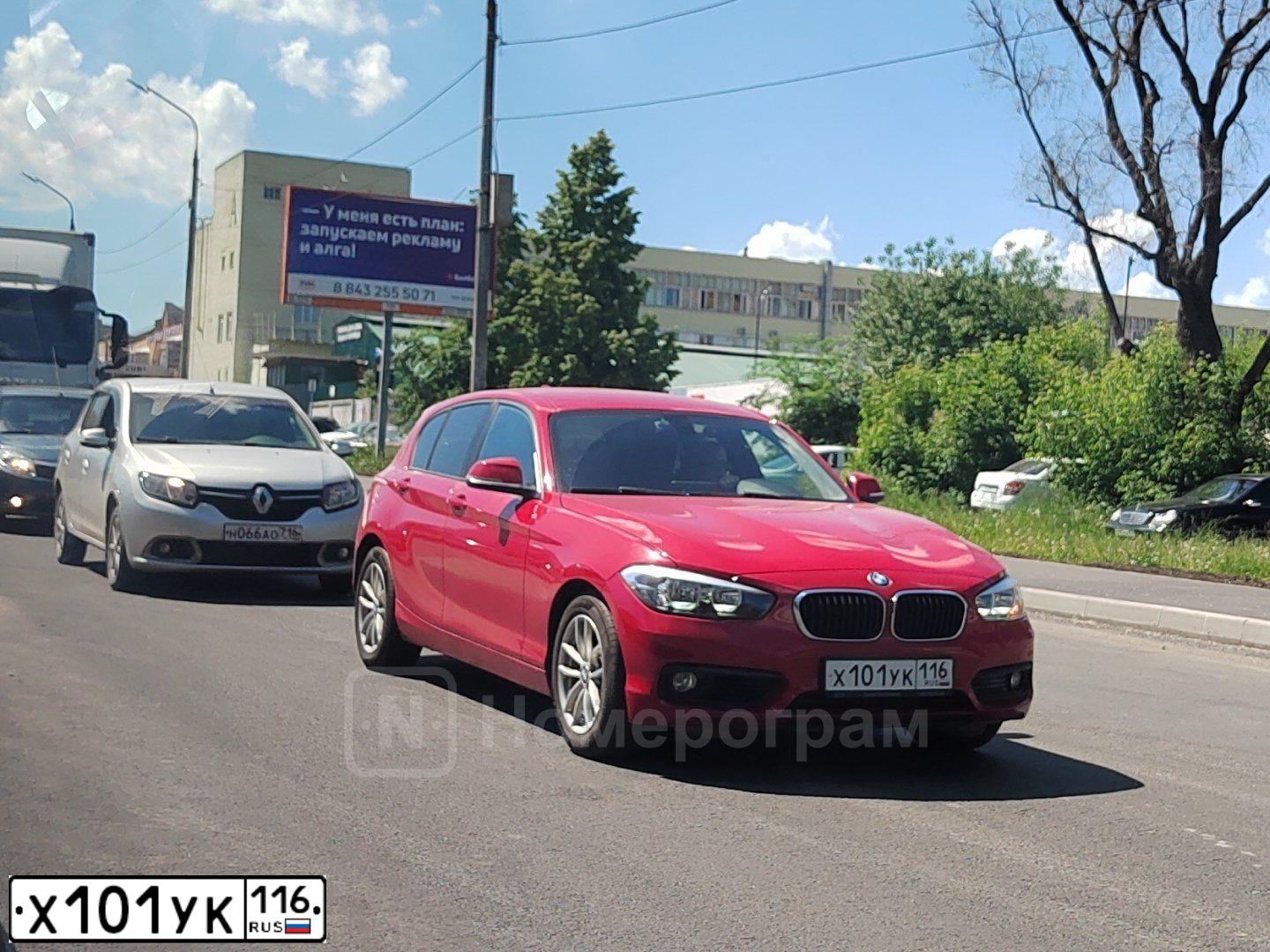 Фото автомобиля BMW SERIE 1, 2016 — госномер Х101УК116. Цвет: КРАСНЫЙ