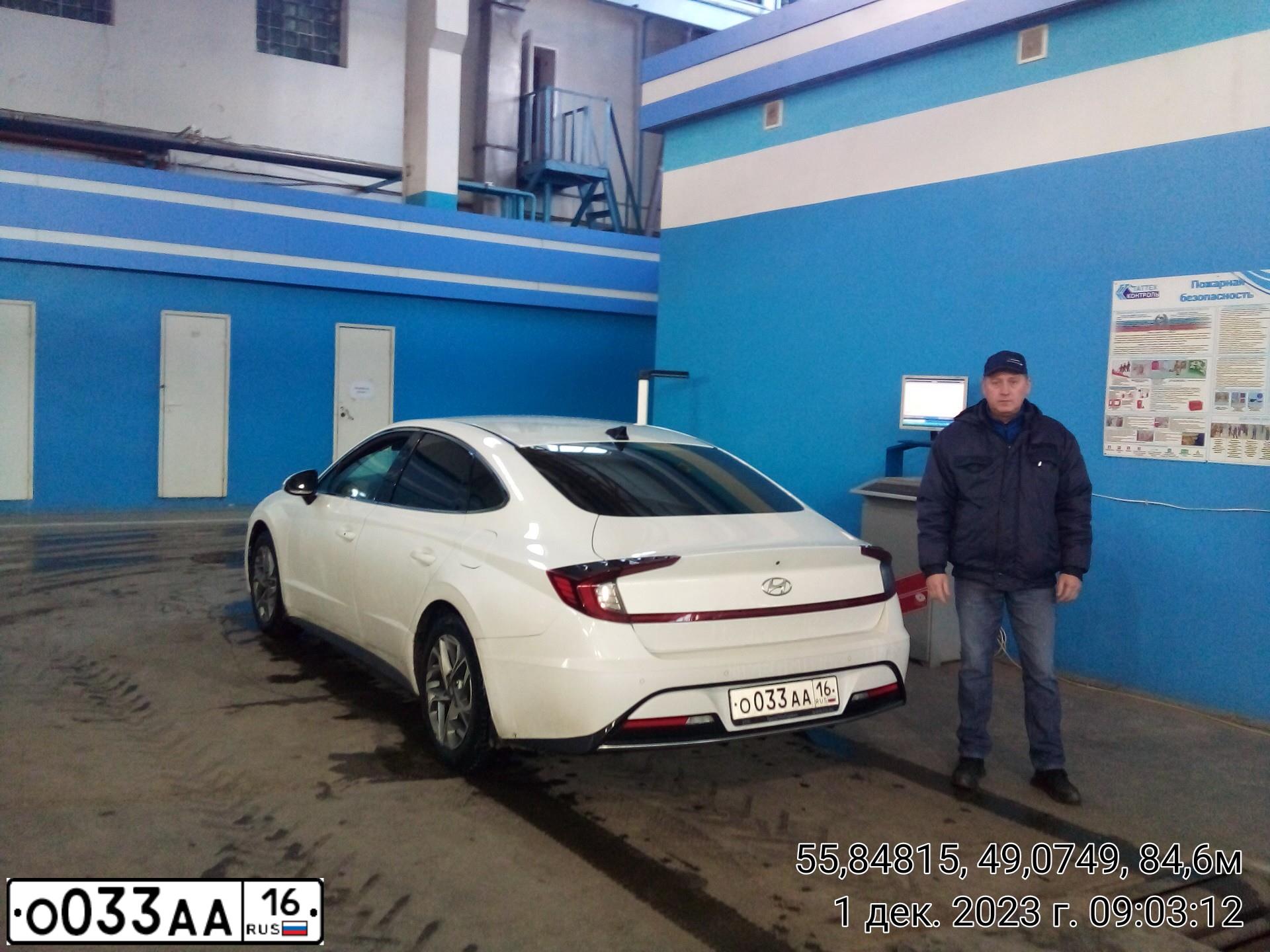 Фото автомобиля HYUNDAI SONATA, 2019 — госномер У036МК716. Цвет: Белый