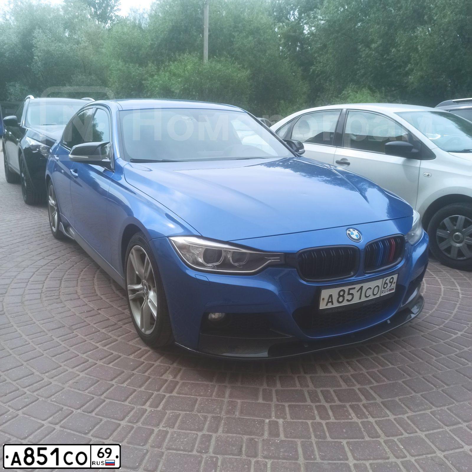 Фото автомобиля BMW SERIE 3, 2012 — госномер А851СО69. Цвет: СИНИЙ
