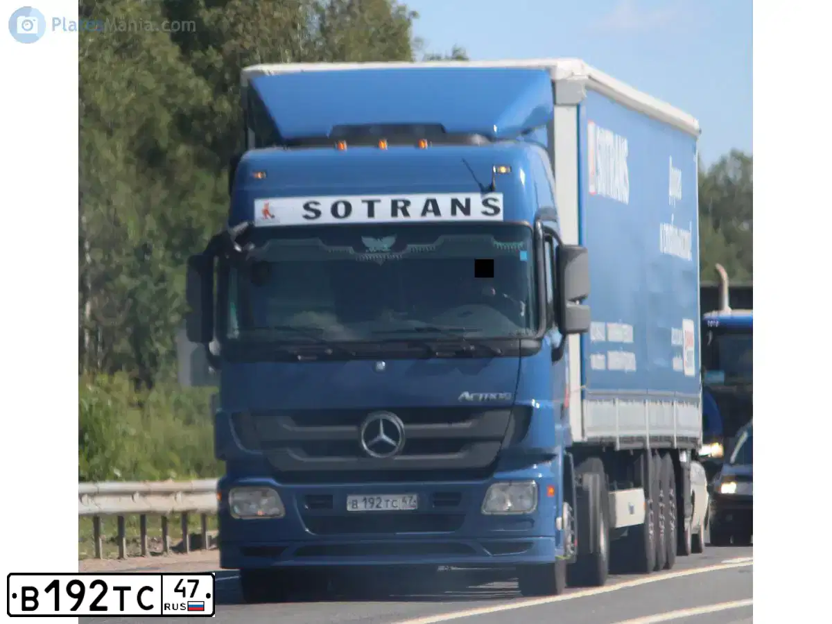 Фото автомобиля MERCEDES ACTROS, 2012 — госномер В192ТС47. Цвет: синий