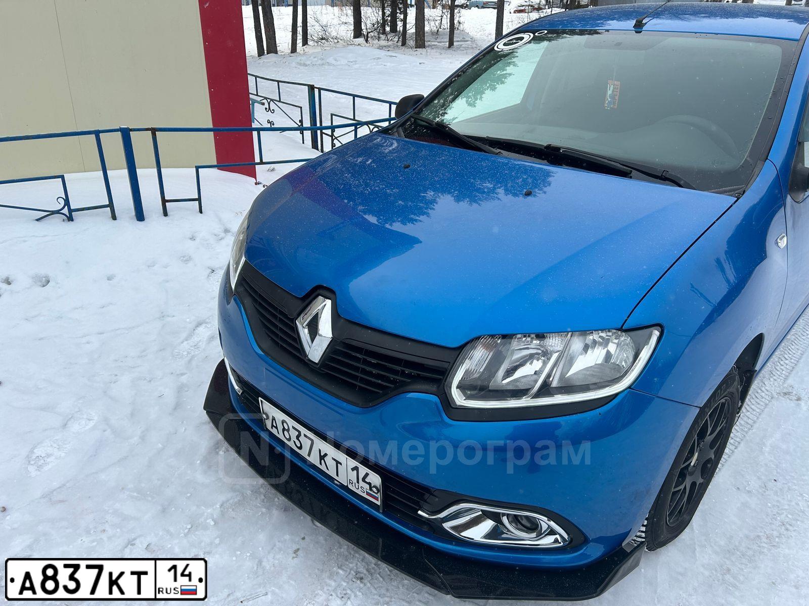 Фото автомобиля RENAULT LOGAN, 2014 — госномер А837КТ14. Цвет: СВЕТЛО-СИНИЙ