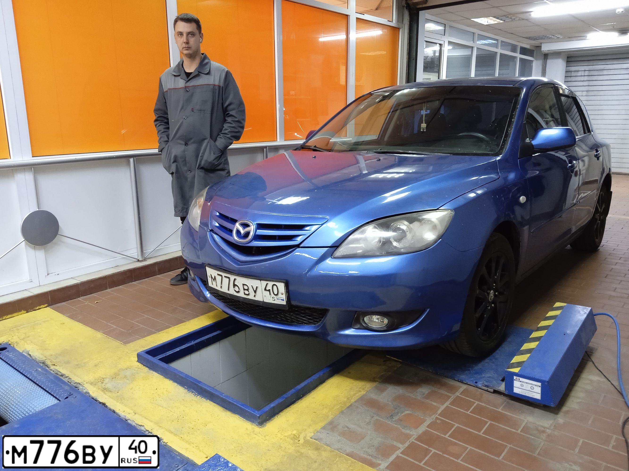 Фото автомобиля MAZDA 3, 2005 — госномер М776ВУ40. Цвет: СВЕТЛО-СИНИЙ