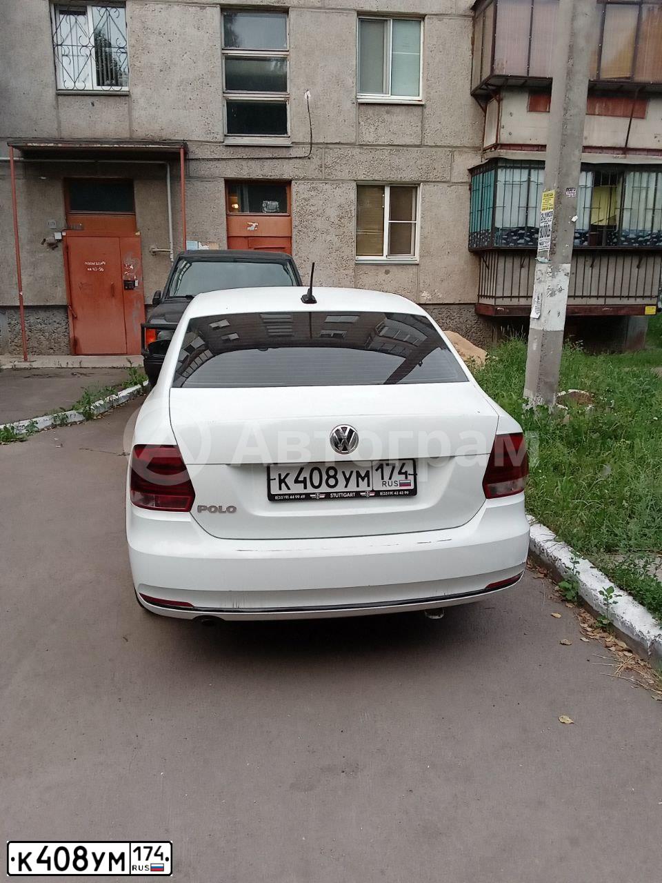 Фото автомобиля VOLKSWAGEN POLO, 2019 — госномер К408УМ174. Цвет: БЕЛЫЙ