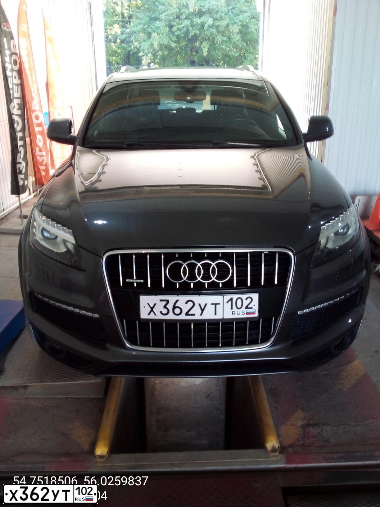 Фото автомобиля AUDI Q7, 2009 — госномер Х362УТ102. Цвет: СЕРЫЙ