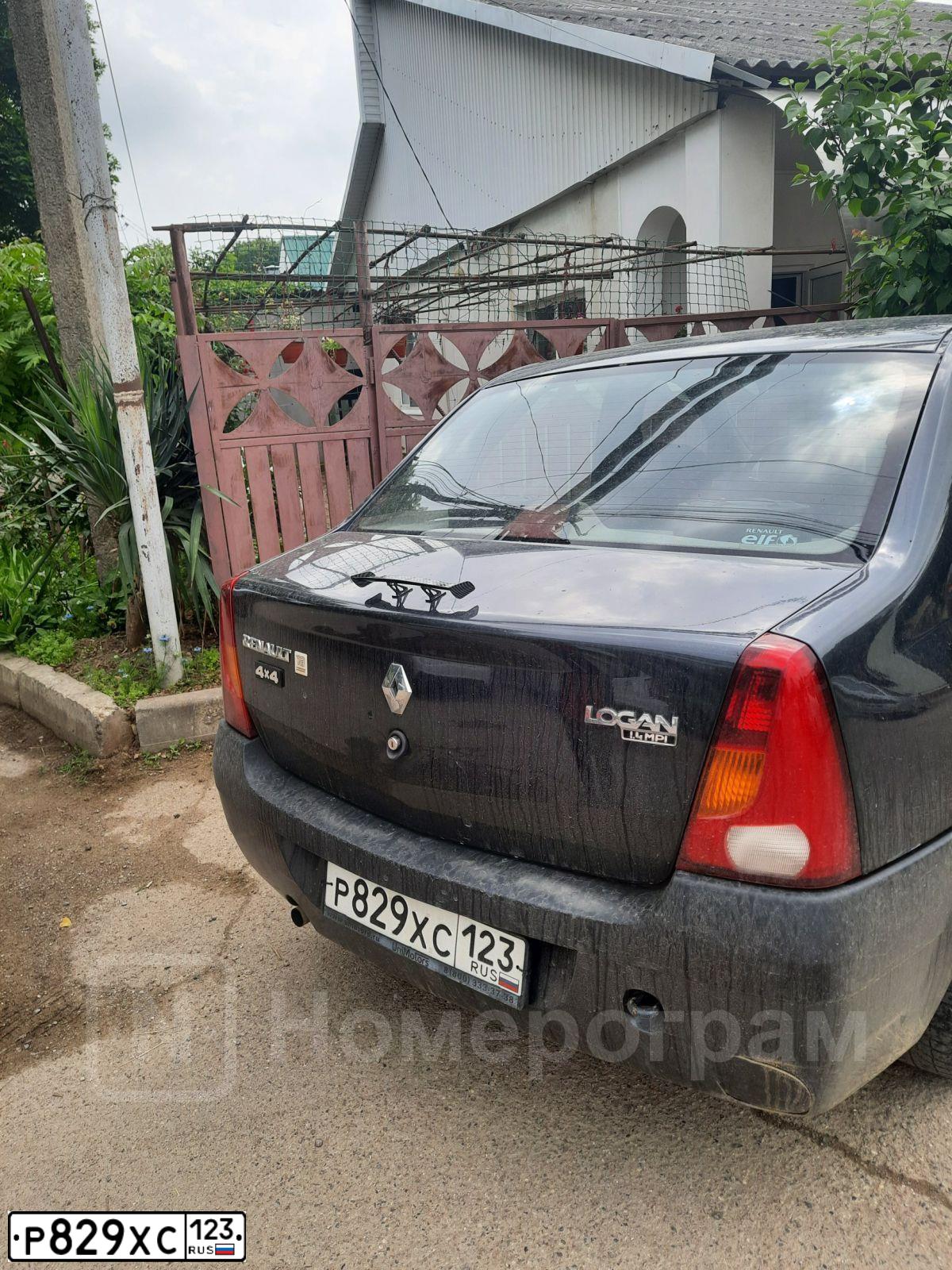 Фото автомобиля RENAULT LOGAN, 2009 — госномер Р829ХС123. Цвет: ТЕМНО-СЕРЫЙ