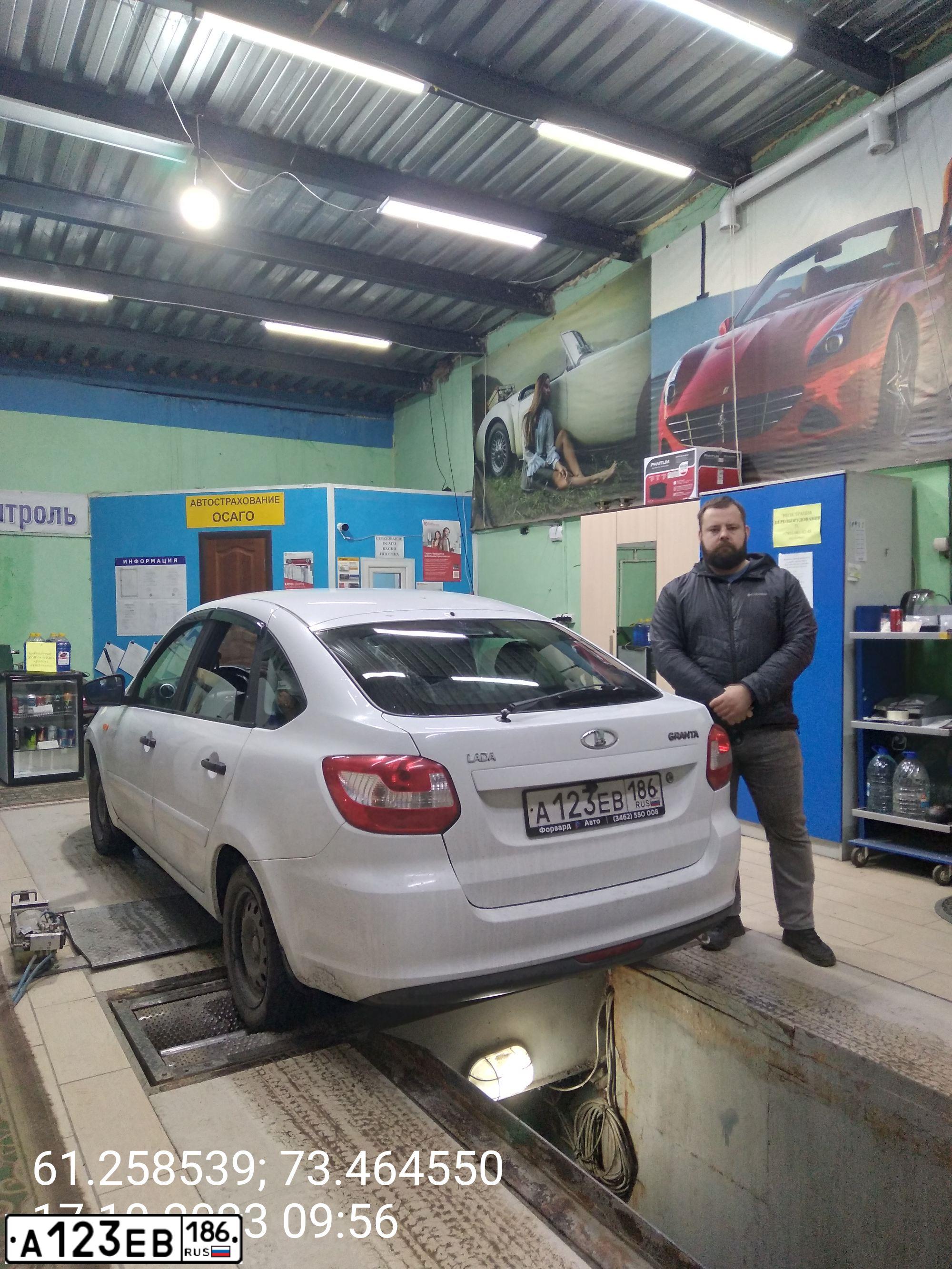 Фото автомобиля LADA 2191 GRANTA, 2015 — госномер Е796ТК186. Цвет: БЕЛЫЙ